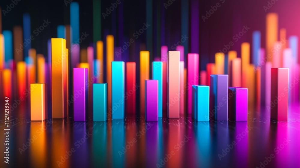Aufkleber Vibrant Colorful Bar Graphs with Reflections on Dark Background