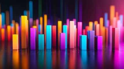 Obraz premium Vibrant Colorful Bar Graphs with Reflections on Dark Background