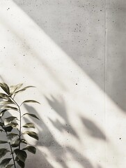 A minimalist concrete wall with soft plant shadows and subtle texture, perfect for modern and clean background needs