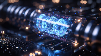 Quantum computing concept with single qubit operation in close-up view for technology design