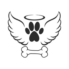 Pet Angel Graphic with Wings and Halo in Bold Line Art.