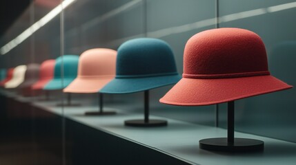 Stylish Felt Hats Display Fashion Accessories Millinery Collection