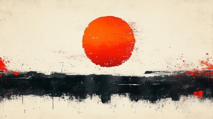 Abstract Red Sun Art on Textured Background. Generative AI