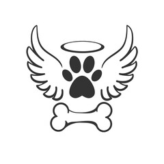 Pet Angel Graphic with Wings and Halo in Bold Line Art.