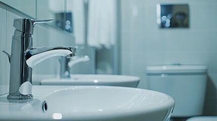 Fototapeta premium Modern Bathroom with Sleek Metal Faucet