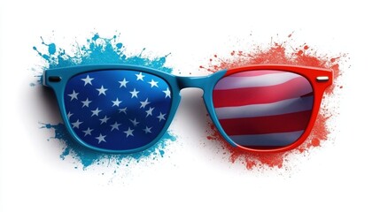 Patriotic sunglasses displaying American flag with colorful splashes for festive celebrations and summer events
