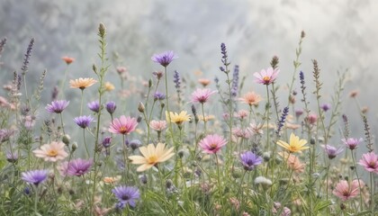 Collection of pastel wildflowers in watercolor style, summer, collection © Latsamee