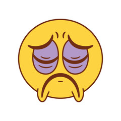 Vector Disappointed Face Emoji Sad Cartoon Groovy Illustration Isolated