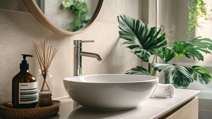 Fototapeta premium Elegant Bathroom Sink with Modern Faucet Design