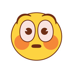 Vector Blushing Face Emoji Cartoon Groovy Illustration Isolated