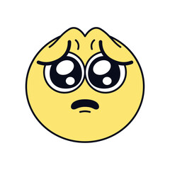 Vector Pleading Face Emoji Cartoon Groovy Illustration Isolated