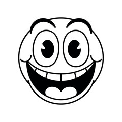 Vector Grinning Face Emoji Happy Cartoon Groovy Illustration Isolated
