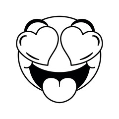 Vector Smiling Face Heart Eyes Emoji Cartoon Groovy Illustration Isolated