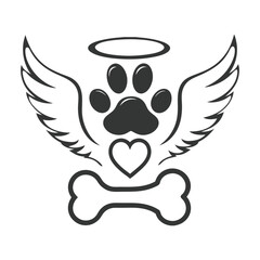 Pet Angel Graphic with Wings and Halo in Bold Line Art.