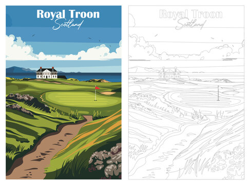 Golf Course. Vector illustration of Royal Troon Golf Club, Scotland