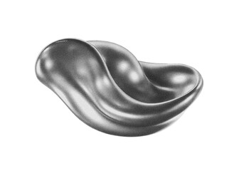 Obraz premium 3D abstract silver object, twisted liquid metal chrome, with smooth curvy shapes, grainy noise texture, transparent PNG background. abstract futuristic modern design