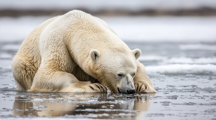 Arctic Polar Bear Resting on Melting Ice, Wildlife Photography