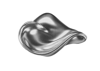 3D abstract silver object, twisted liquid metal chrome, with smooth curvy shapes, grainy noise texture, transparent PNG background. abstract futuristic modern design