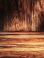 A natural wooden surface with visible grain pattern and soft side lighting, ideal for modern, earthy backgrounds