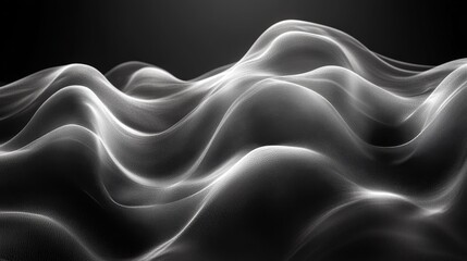Obraz premium Abstract Black and White Silk Waves Background. Generative AI