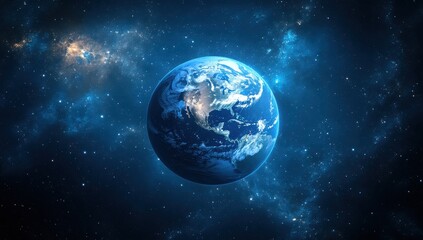 Obraz premium Stunning View of Earth Against a Cosmic Background Featuring Stars and Nebulae in a Vast Universe Setting, Showcasing the Beauty of Planetary Existence