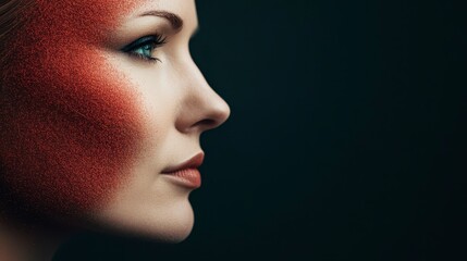 Fototapeta premium Red Dust Woman Profile Beauty Face Makeup Cosmetics Portrait