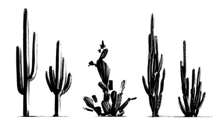 Black and white cacti. Vector