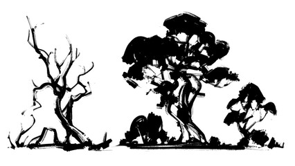 Black and white trees. Vector