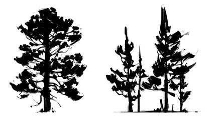 Black and white pine trees. Vector