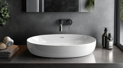Contemporary White Washbasin in Modern Bathroom Setting