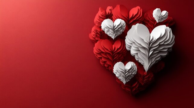 Red and White Paper-Cut Hearts for Valentine's Day. Generative AI - Powered by Adobe