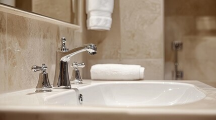 Fototapeta premium Elegant Close-up of Luxury Bathroom Faucet Mixer