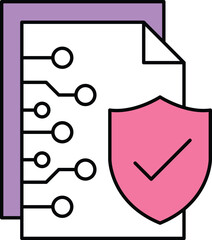 Safety Protocol Adherence Icon – Document with Shield and Circuit Lines, Highlighting Secure and Compliant AI Practices. Vector illustration.