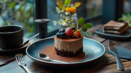 Delicious chocolate cake with fresh berries