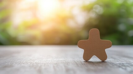 Wooden Star on Table Nature Background Hope Peace Success