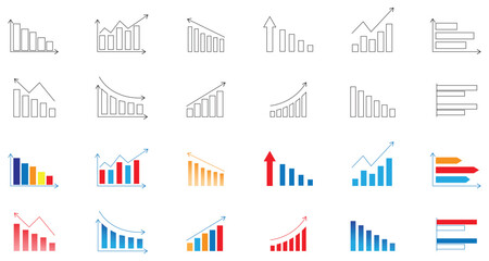 Business graphs and charts icons for infographics and statistics