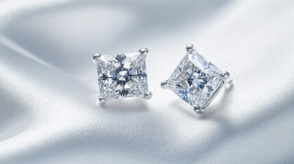 Elegant Diamond Earrings on Soft Satin Fabric Surface