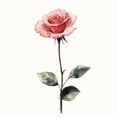 Fototapeta premium A beautiful pink rose flower with delicate petals and green leaves, isolated on a white background, perfect for floral arrangements and designs.