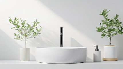 Fototapeta premium Sleek and Elegant Faucet Design in Modern Bathroom Setting
