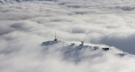 Ski lift in St. Anton am Arlberg, Austria, Between the clouds, Vorarlberg