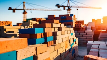 Bricks and at a Construction Site, Symbol of Development