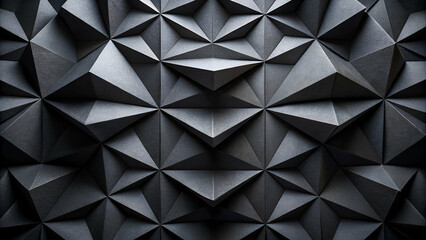 Fototapeta premium Textured black geometric pattern featuring a series of triangular shapes layered in a three-dimensional arrangement.