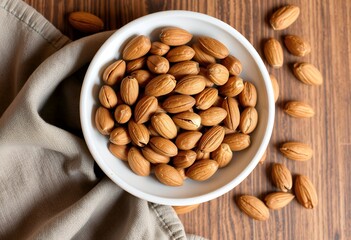 Bowl of Almonds Healthy Snack Nuts Food Photography Wooden Background