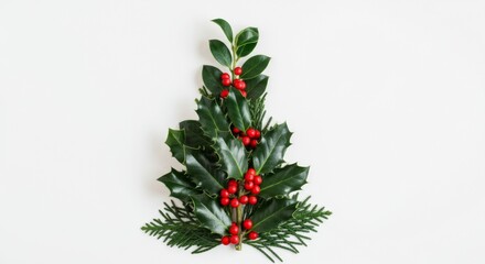 Minimalist Holiday Arrangement with Holly Leaves and Red Berries for Christmas, Easter, and Valentines Day