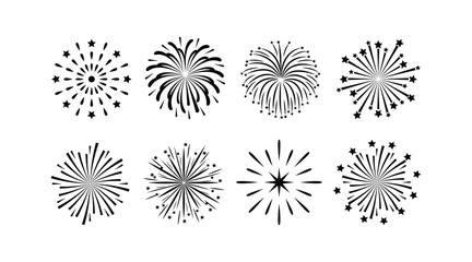 Firework line icon set. Firecracker minimal vector illustration. Simple outline sign . Firework. Set of firework icons. Fireworks with stars and sparks.