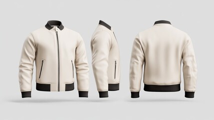 white bomber Jacket mockup with front and back view. Jacket mock-up template.
