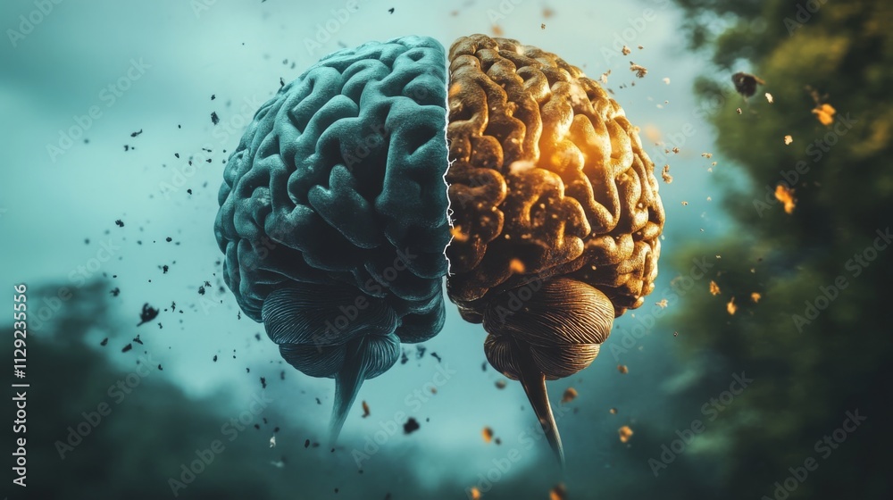 Aufkleber intricate split brain design symbolizing thought and creativity
