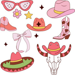 Colorful Western Cowboy Accessories Illustration