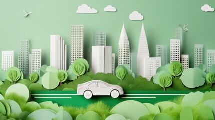 Papercraft Cityscape with a Green Focus