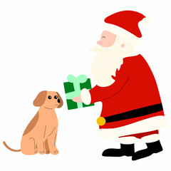Santa Claus Giving Gift to Dog
